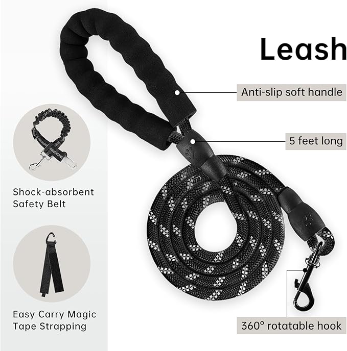 IVY&LANE No Pull Dog Harness with Leash Set, Reflective No Choke Pet Vest,Adjustable Oxford Dog Vest Harness with Easy Control Handle for Medium Dogs (Vintage Blue,M)-Mewly Pet