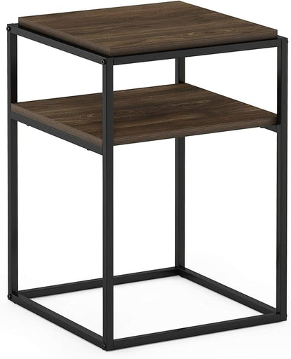 Furinno Simplistic End Side Night Stand/Bedside Table with Stainless Steel Tubes, Stackable Metal Frame, Columbia Walnut