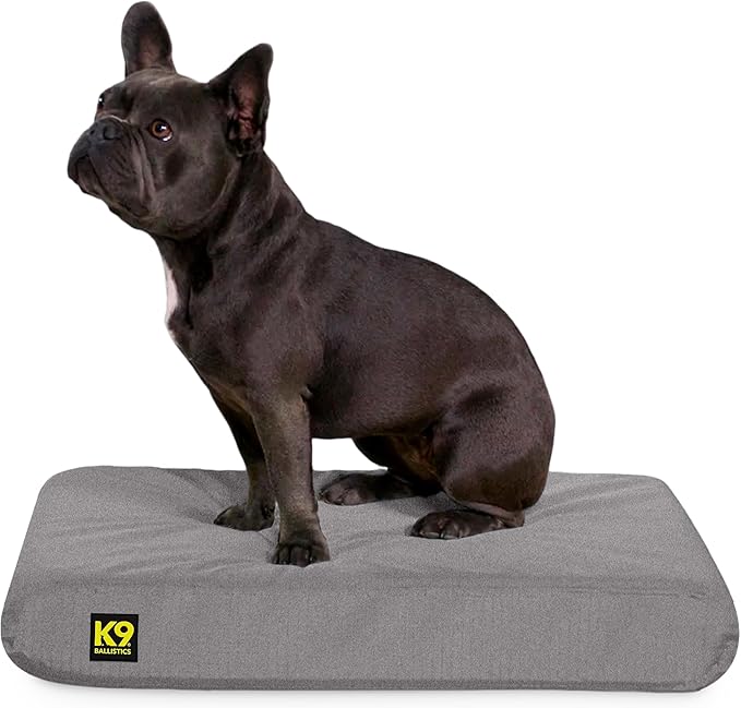 K9 Ballistics Tough Rip-Stop Orthopedic Rectangle Dog Bed Removable Washable Cover, Solid Orthopedic Foam for Size S Dogs 24"x18", Light Gray Velvet-Mewly Pet