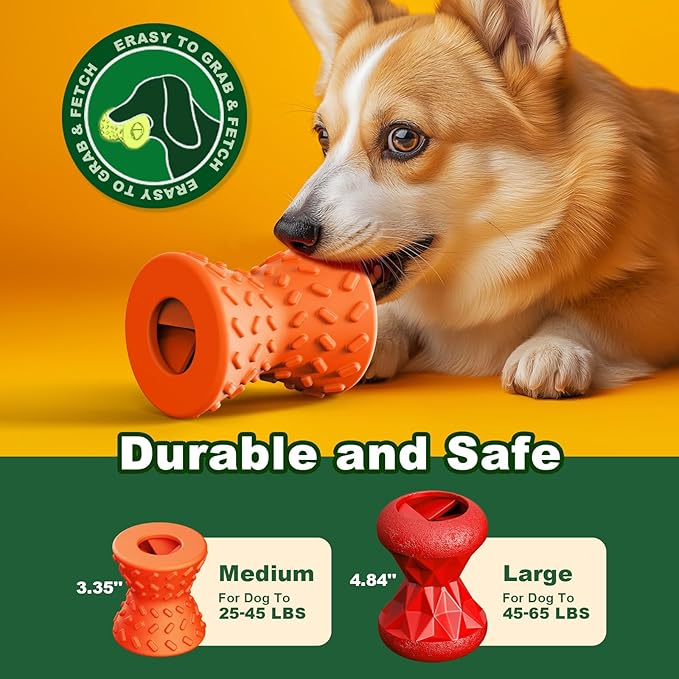 Puppy Toys, Toys for Small Dogs, Dog Treat Toy for Traning, Interactive Toy, Dog Treat Dispenser Toy,Natural Rubber Dumbbell Shaped(Orange)-Mewly Pet