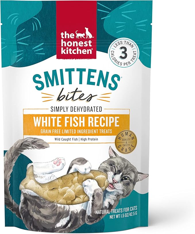 The Honest Kitchen Smittens® Bites: Heart-Shaped White Fish Cat Treats, 1.5 oz Bag-Mewly Pet
