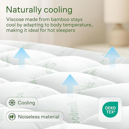 Ultra Soft Twin XL Size Mattress Topper - Viscose Made from Bamboo Pillow Top Mattress Pad for Back Pain Relief - Naturally Cooling for Hot Sleepers, Green