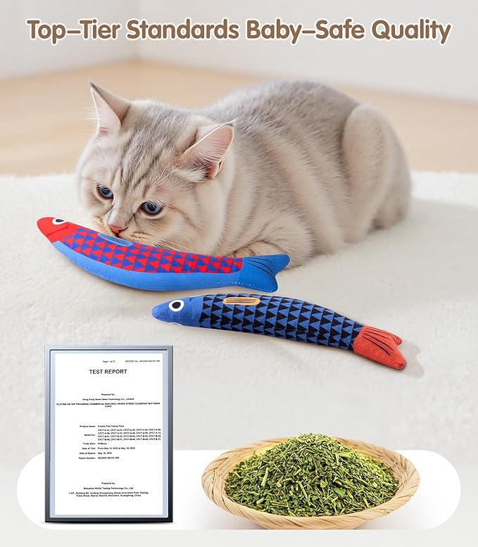 Interactive Cat Toys with[5000mg Premium A+Catnip][Baby Grade] Soft Chew Kicker Cat Toys for Indoor Cats & Kittens, Crinkle &Rattle Fish Sound Toy, Drives Bored Cats Crazy with Fun,3 Pack-Mewly Pet