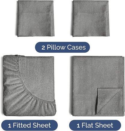 Twin XL 4 Piece Sheet Set - Comfy Breathable & Cooling - Soft Hotel Luxury Bedding Set with 8-16 Inch Deep Pockets - 1 Flat & 1 Fitted Sheet & 2 Pillowcases - Wrinkle Free & Easy Care - Heathered Grey