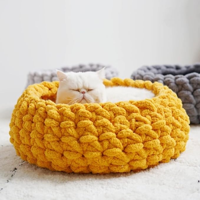 Cat Nest Bed – Premium Handwoven Washable Extra Soft Round Cave House for Indoor Kitten & Kitty, Small & Large (Cloud White,Medium)-Mewly Pet