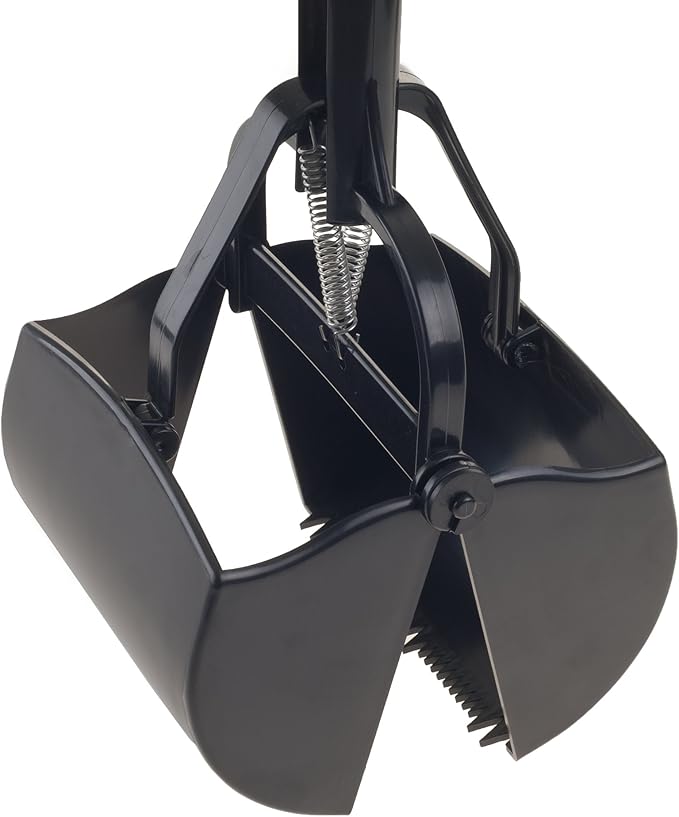 Pet Pooper Scooper - Plastic and Aluminum Cat and Dog Poop Grabber with Long Handle - Enables One-Handed Use on Concrete and Grass by PETMAKER (Black)-Mewly Pet