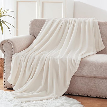 Exclusivo Mezcla Extra Large Fleece Throw Blanket for Couch, Sofa, 300GSM Super Soft and Warm Blankets, Ivory Throw All Season Use, Cozy, Plush, Lightweight, 50x70 Inches