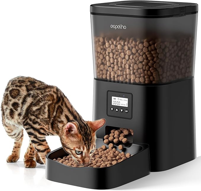 Espelho Automatic Cat Feeder- 4L Timed Cat Food Dispenser 1-6 Meals Control for Cat and Small Dog- Auto Pet Feeder with Desiccant Bag Keep Fresh for Reliable Easy Set Up and Clean- Voice Recorder-Mewly Pet