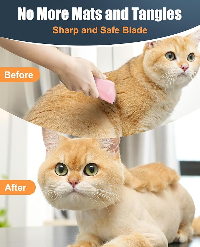 oneisall Pet Clipper for Cat Matted Hair, Pet Shaver for Cats Quiet Pet Clippers Waterproof Cordless Cat Clippers for Matted Hair Long Hair with Storage Bag (Pink)-Mewly Pet