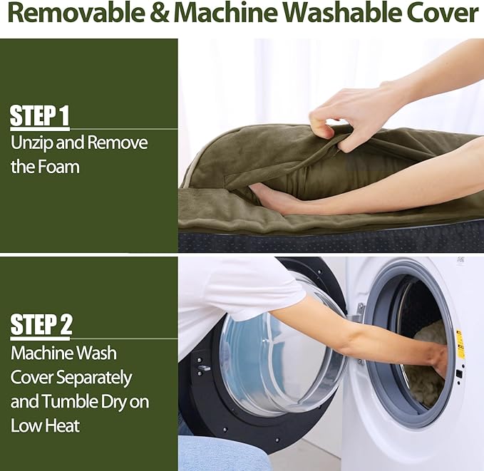 Waterproof Orthopedic Dog Beds Large, Egg-Crate Foam Dog Couch, Comfy Bolster Pet Bed with Removable Washable Cover, Nonskid Bottom (Large, Dark Green)-Mewly Pet