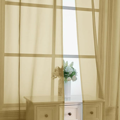 OVZME Gold Sheer Curtains 63 Inches Long 2 Panels - Soft Light Filtering Window Sheer Panels for Living Room/Bedroom, Top Dual Rod Pocket, 1 Pair, Each 42Wx63L Inches