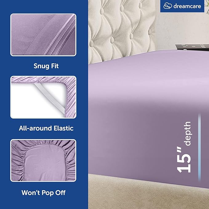 DREAMCARE King Size Sheets Set – 6 pcs Cooling Bed Sheets – up to 15” Deep Pocket King Sheet Set – 2500 Supreme Collection – Extra Soft 100% Brushed Microfiber Hotel Luxury with Side Pocket – Lavender
