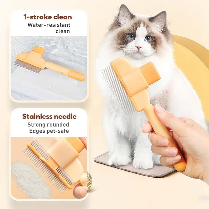 Zen Brush for Cats, Zenbrush Cat Comb, Self Cleaning Pet Comb Grooming Brush, Catdogcomb Pet Grooming for Massaging and Cleaning Shedding Hair (Mix)-Mewly Pet