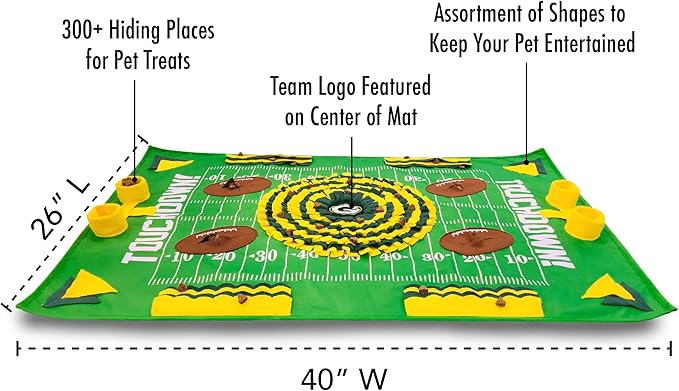 NFL Green Bay Packers Dog Snuffle Mat – Interactive Pet Slow Feeder, Football Field Design Food Puzzle Toy for Dogs & Cats, Foraging Activity Mat for Smarter Feeding-Mewly Pet