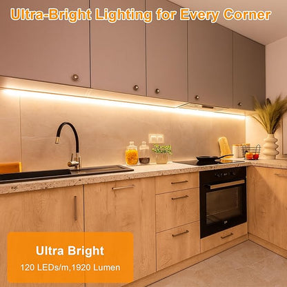 maylit Under Cabinet Strip Lighting Plug in 48in, Ultra Bright Small LED Light Bar, 2700K Warm White, Wired Lights for Kitchen Cabinet, Counter, Workbench, Desk, Closet, Shelf, Indoor