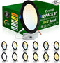 zouzai 12 Pack 8 inch 18W Eqv 150W 1685LM 5CCT Ultra-Thin LED Recessed Ceiling Light with Junction Box, 2700K/3000K/3500K/4000K/5000K Selectable,Dimmable 5%-100% - ETL and Energy Star Certified