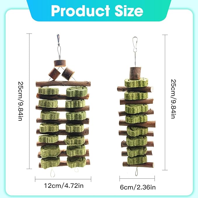 WDEFUN Natural Peach Wood Clover Cake Teeth Grinding Toy String - Rabbit Snack Chewing Toy, Safe and Durable Pet Teeth Grinding Rod, Caring for Dental Health-Mewly Pet