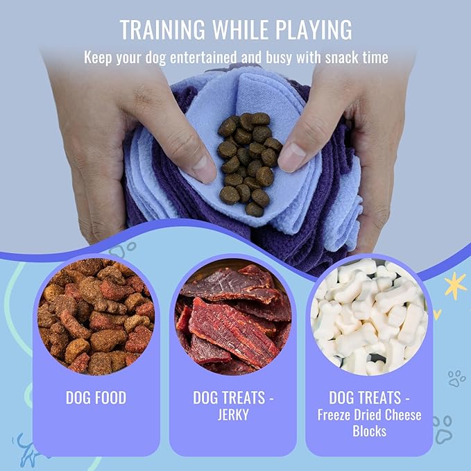 Pet Snuffle Ball, Puzzle Sniffing Interactive Dog Ball for Blind Dogs Training Stress Relief Dog Enrichment Toys Treat Machine Washable (15cm, Gradient Purple)-Mewly Pet