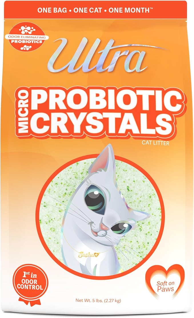 New Ultra Probiotic Micro Crystals Cat Litter - 99.9% Dust Free, Soft on Paws, Fragrance Free - 5 Lbs.-Mewly Pet