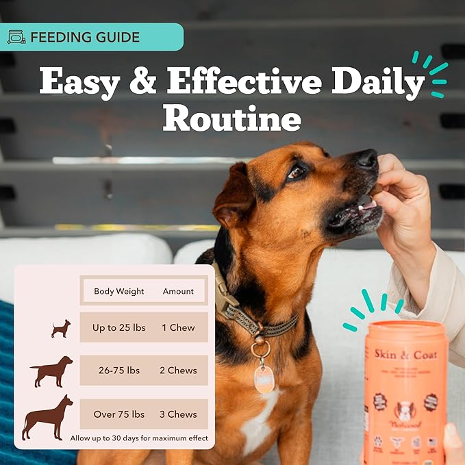 Natural Dog Company Skin & Coat Supplement for Dogs Omega-3 Rich Salmon Oil Chews for Itchy Skin Relief, Shedding & Allergy Support, Shiny Coat Health, with Biotin, Vitamin E, Grain-Free (180 Count)-Mewly Pet