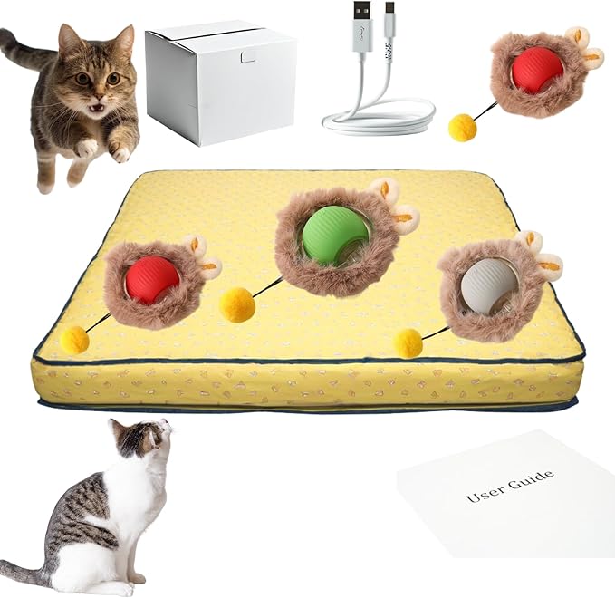 Interactive Cat Toys for Indoor Cats, Fast Rolling Ball in Play Mat, Automatic Moving Cat Ball in Pouch, Stimulate Your Cat's Nature, 28 Inch cat Toys (Square)-Mewly Pet