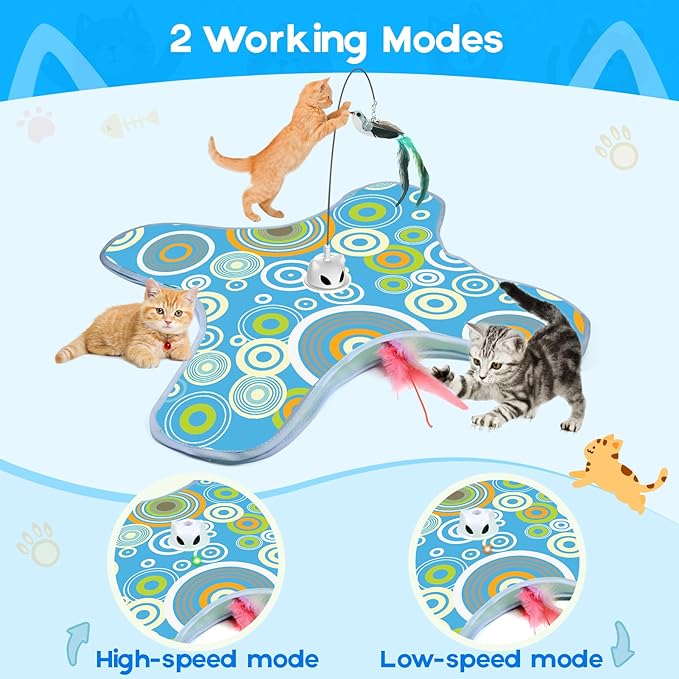 VIWIK Hide and Seek Toys for Indoor Adult Cats with Suction Cup & Cover, Interactive Automatic Moving Concealed Feather Kitten Wand Bird Toy, Cat Enrichment Toys for All Breeds Blue-Mewly Pet