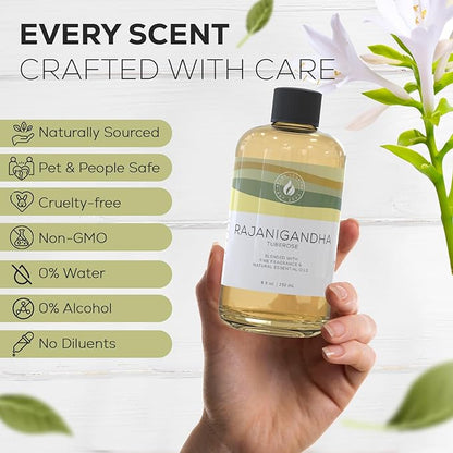 Aroma Country Rajanigandha (Tuberose) Luxury Diffuser Oil Refill & Fragrant Room Spray for Reed Diffusers, Electric Machines, and Oil Warmers (8.5 Fl. oz)