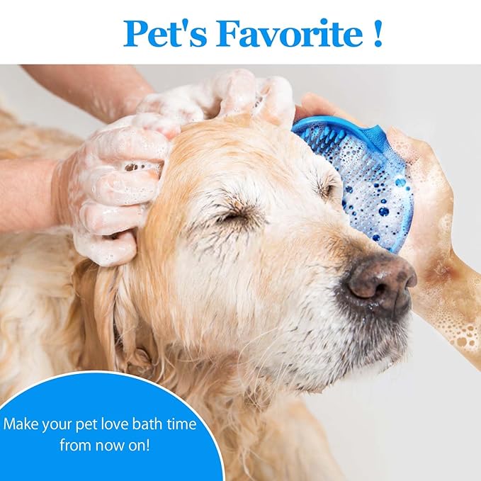 Dog Grooming Brush, Lilpep Pet Shampoo Bath Brush Soothing Massage Rubber Comb with Adjustable Ring Handle for Long Short Haired Dogs and Cats (Blue, set)-Mewly Pet