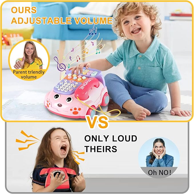 Baby Phone Toy,Baby Toy Phone Cartoon Baby Piano Music Light Toy Children Pretend Phone, Kids Cell Phone Girl with Light Parent-Child Interactive Toy Gift Game Boy Girl Early Education Gift Pink 18M+-Mewly Pet