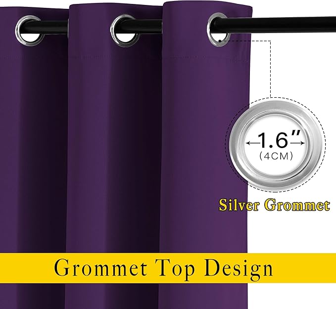 NICETOWN Royal Purple Room Darkening 102 inch Curtains, Grommet Thermal Curtains Weighted Window Treatments for Living Room/Farmhouse, W46 x L102, 2 Panels