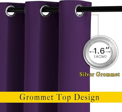NICETOWN Blackout Royal Purple Curtains 90 inch Length - Triple Weave Energy Saving Thermal Insulated Solid Grommet Blackout Draperies for Bedroom/Living Room (1 Pair, W52 x L90)