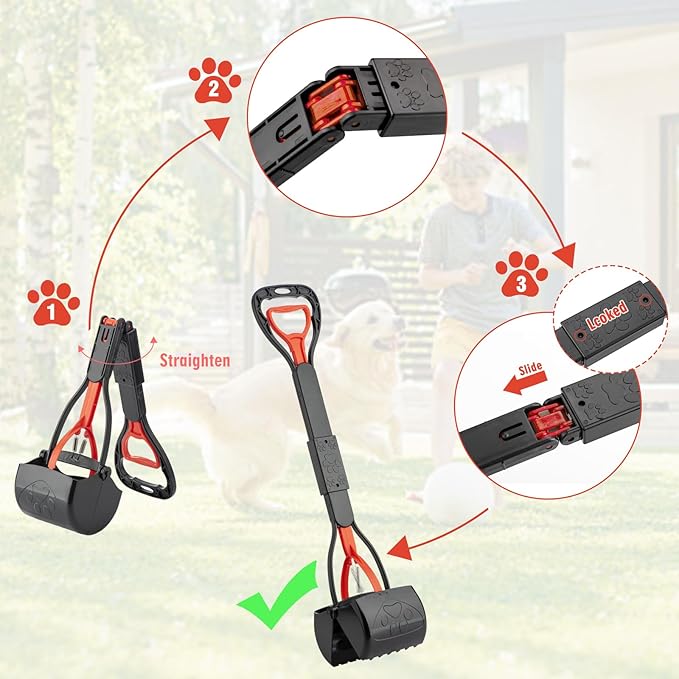 33" Pooper Scooper 2 Pack, XL Tall Handle No Touch Dog Pooper Scooper for Large Small Dogs, Durable Spring & Lightweight, Large Pooper Scooper for Dogs Heavy Duty, Foldable Dog Poop Pick Up Tool-Mewly Pet