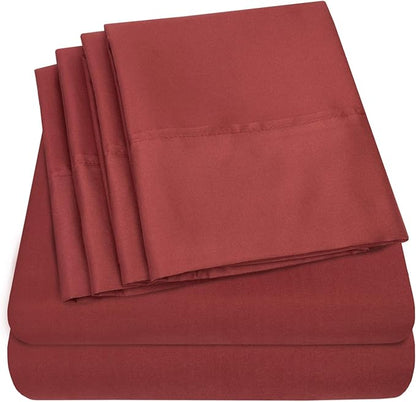Twin Size Bed Sheets - 4 Piece 1500 Supreme Collection Fine Brushed Microfiber Deep Pocket Twin Sheet Set Bedding - 1 EXTRA PILLOW CASES, GREAT VALUE, Twin, Burgundy