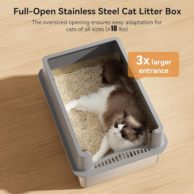 28" Extra Large XXL Stainless Steel Cat Litter Boxes with Lid Metal Cat Litterbox Pan for Big Cats and Multiple Cats, Anti-Leakage, Easy Cleaning, Include Scoop-Mewly Pet