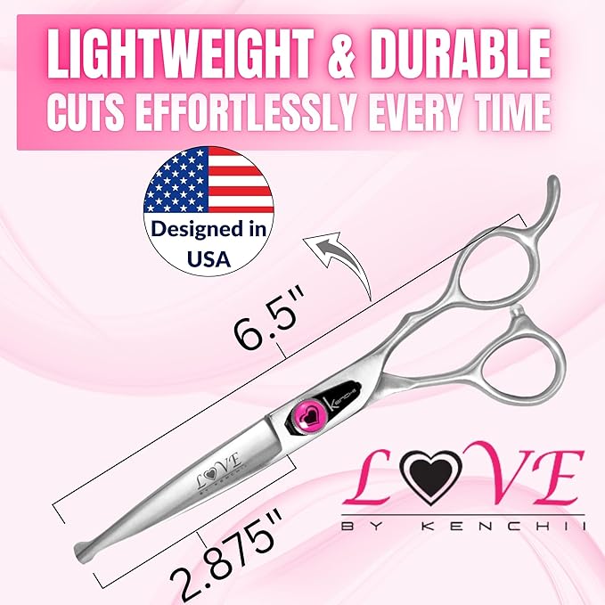 Kenchii Love Dog Grooming Scissors, 6.5 Inch Straight Balltip Shears, Dog Scissors for Grooming, Professional Pet Grooming Scissors, Safety Round Tip Shears-Mewly Pet