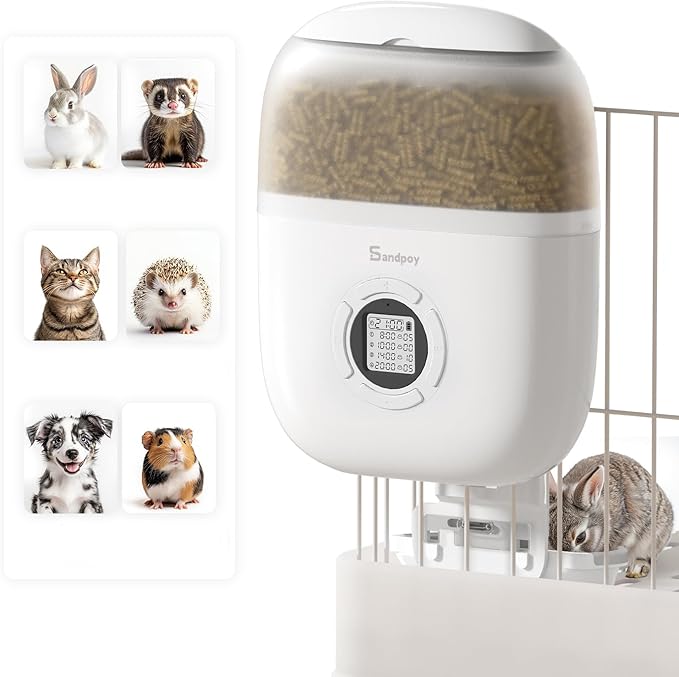 Hanging Rabbit Feeder, Programmable Automatic Pet Feeder with Dry Food Dispenser, Desiccant Bag and Portion Control for Rabbits Cats and Small Animals-Mewly Pet