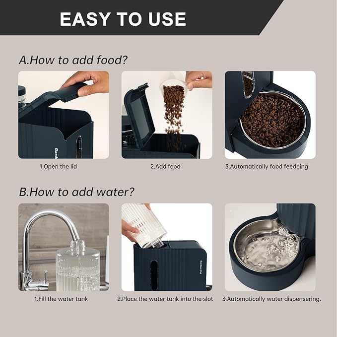 Gardner Pet Automatic Gravity Food Feeder and Water Dispenser, 1.8 Gallons*2 Stainless Steel Two-in-One Set Large Capacity Dispenser for Pets Dogs, Puppies, Kittens (Dark Blue)-Mewly Pet