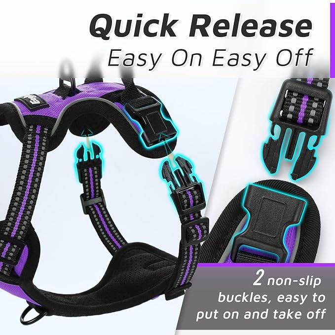 Eagloo Small Dog Harness No Pull, Service Vest with Reflective Strips and Control Handle, Adjustable and Comfortable for Easy Walking, No Choke Pet Harness with 2 Metal Rings, Purple, XS-Mewly Pet
