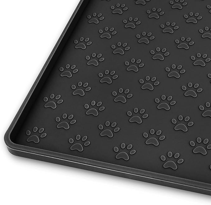 Ptlom Pet Placemat for Dog and Cat, Mat for Prevent Food and Water Overflow, Suitable for Small, Medium and Big Pet, 18" 12", Black, Silicone-Mewly Pet