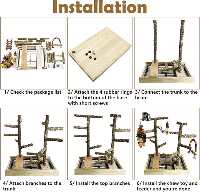 Tfwadmx Bird Playground Natural Wood Bird Play Stands Parrot Perch Stand with Removable Tray Climb Ladders Swing Chewing Toys for Lovebirds Cockatiels Budgies-Mewly Pet