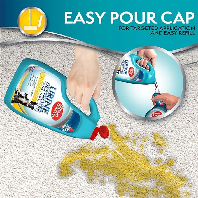 Simple Solution Urine Destroyer for Pets, Strong Odor, Enzyme Pet Odor Eliminator for Home, Floor Cleaner, Stain Remover for Cats & Dog Pee, Cat Urine Destroyer, Carpet Cleaner Spray, 1 Gallon-Mewly Pet