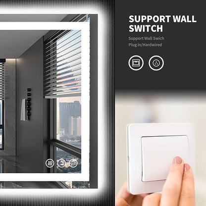 LOAAO 48X32 LED Bathroom Mirror with Lights, Anti-Fog, Dimmable, Backlit + Front Lit, Lighted Bathroom Vanity Mirror for Wall, Memory Function, Tempered Glass (Safe to Use)