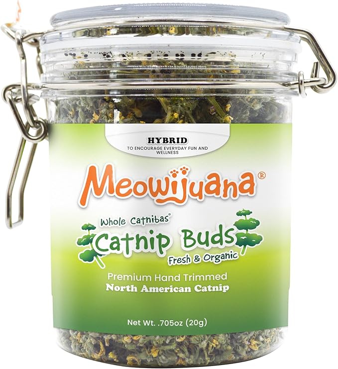 Meowijuana | Dried Catnip Buds Jar | Premium Organic Catnip | Grown in North America | Perfect for Cat Toys | Fresh Catnip for Extended Playtime | Elevate Your Cat's Enjoyment-Mewly Pet