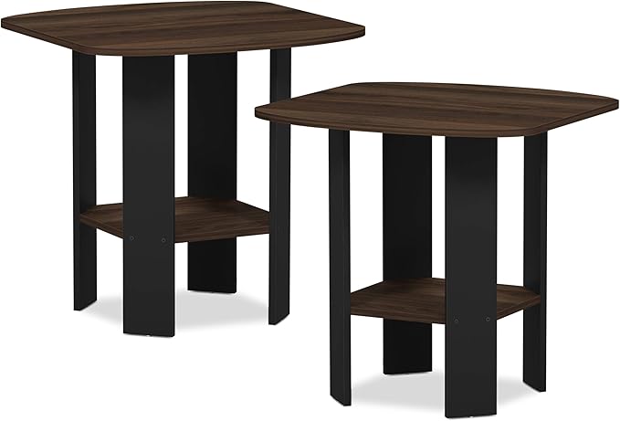 Furinno Simple Design 2-Pack End Side Table, Columbia Walnut/Black