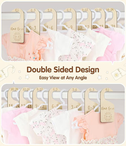 Baby Closet Dividers, Wooden Double Sided Nursery Clothes Size Separators for Newborn to 24 Months, Neutral, 7 Pcs