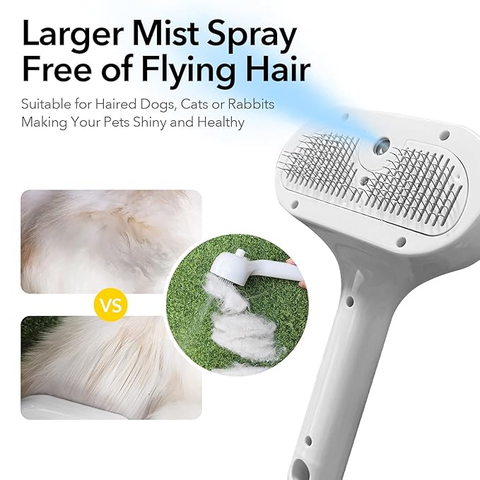 Cat Steam Brush for Shedding, Self Cleaning Cat Brush with Water Spray, 3-in-1 Design for Massage, Hair Removal, and Cleaning, Steamy Brushes for Indoor Cats and Dogs (White)-Mewly Pet