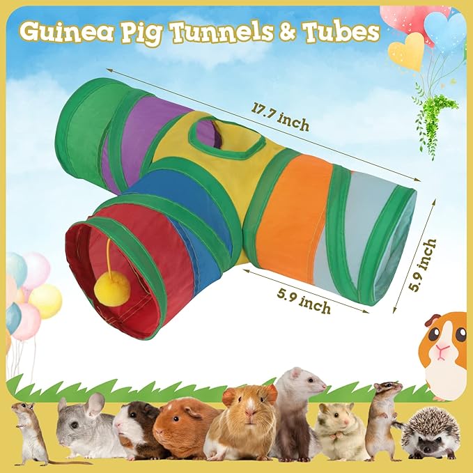Rypet Guinea Pig Tunnel 3 Way Collapsible Small Pet Tunnels and Tubes with Interactive Ball for Baby Rabbit Ferret Hamster Chinchilla Hedgehog Hiding and Resting-Mewly Pet