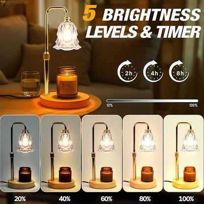 Candle Warmer Lamp with Timer and Dimmer, Electric Wax Warmers for Scented Candles with 5 Brightness Settings, Anti-Glare Lamp with Adjustable Height, Home Decor, Gift for Christmas, Birthday
