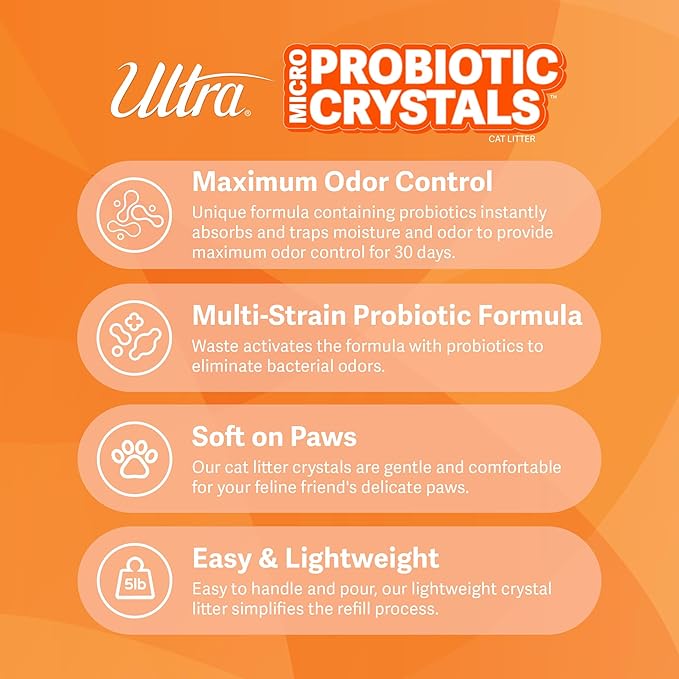 New Ultra Probiotic Micro Crystals Premium Cat Litter - 99.9% Dust Free, Soft on Paws, Fragrance Free - 15 Lbs. Total (3pk of 5 Lbs.)-Mewly Pet