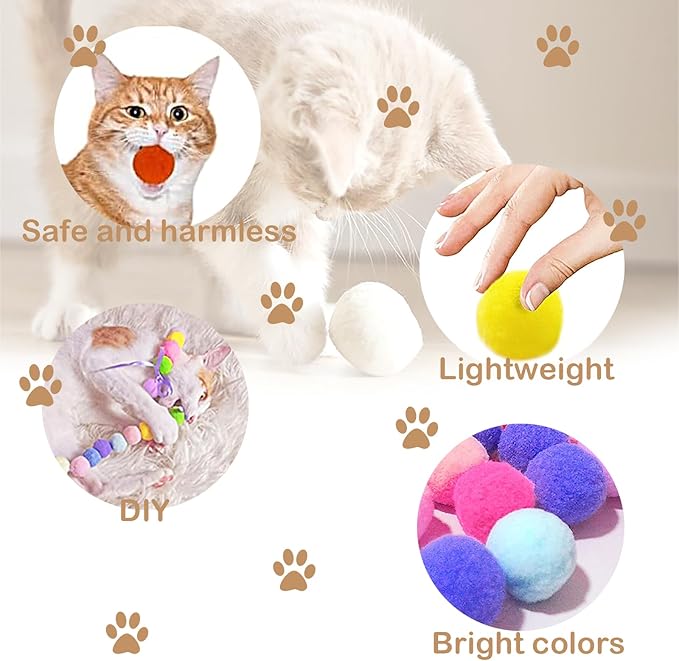 Cat Toy Balls, 30Pcs Premium Soft Pom Pom Balls for Kittens, 1,2'' Funny Interactive Cat Pompom Toys for Bored Indoor Cats Playing Plush Balls for Craft DIY Decorations,Cute Kitten Kitty Toys.-Mewly Pet